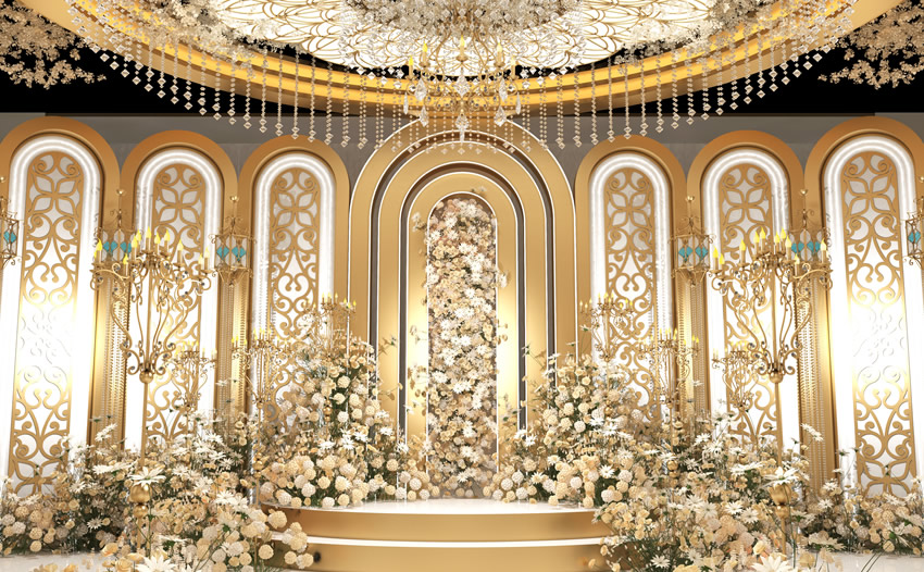 青湖路街道香槟色调婚礼堂效果展示